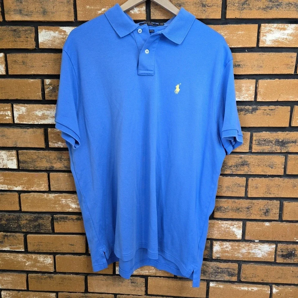 Polo Ralph Lauren Polo Shirt Mens XL Blue Custom Slim Fit Cotton Pony‎ Logo Golf